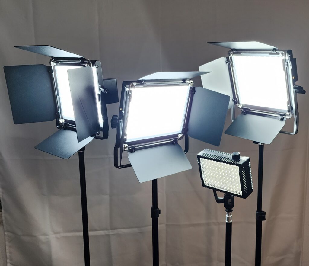 Four LED Lights with stands while On.